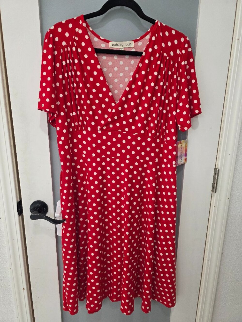 Paisley Raye Red Polka Dot V-Neck Dress Size 1X NWT Disney‎ Pockets